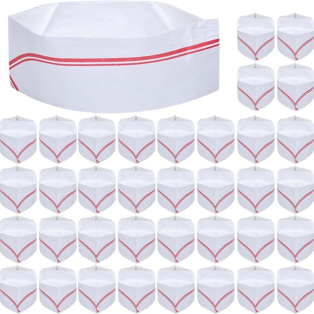 40 PCS Disposable Soda Jerk Paper Cap, Chef Hat for Restaurant Party